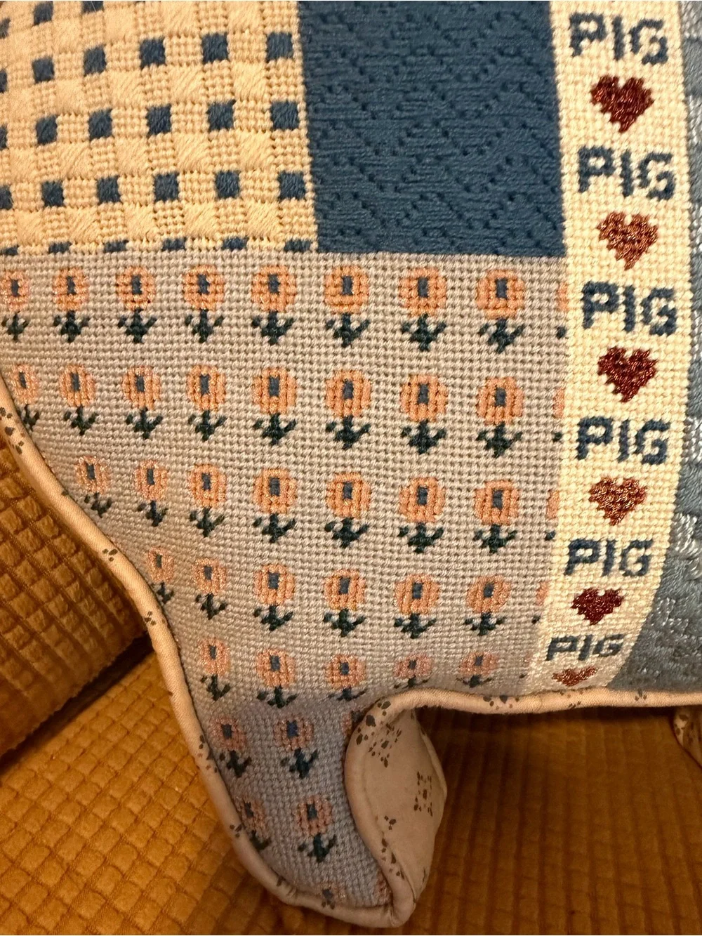Vintage Large Handmade Patchwork Pig Pillow 17x12.5 Cottagecore Farmhouse